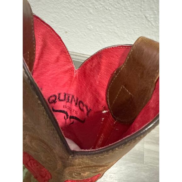 Quincy Women’s leather Square Toe cowgirl Boot in Honey w/ Roses embroidery 6.5 - Picture 9 of 15